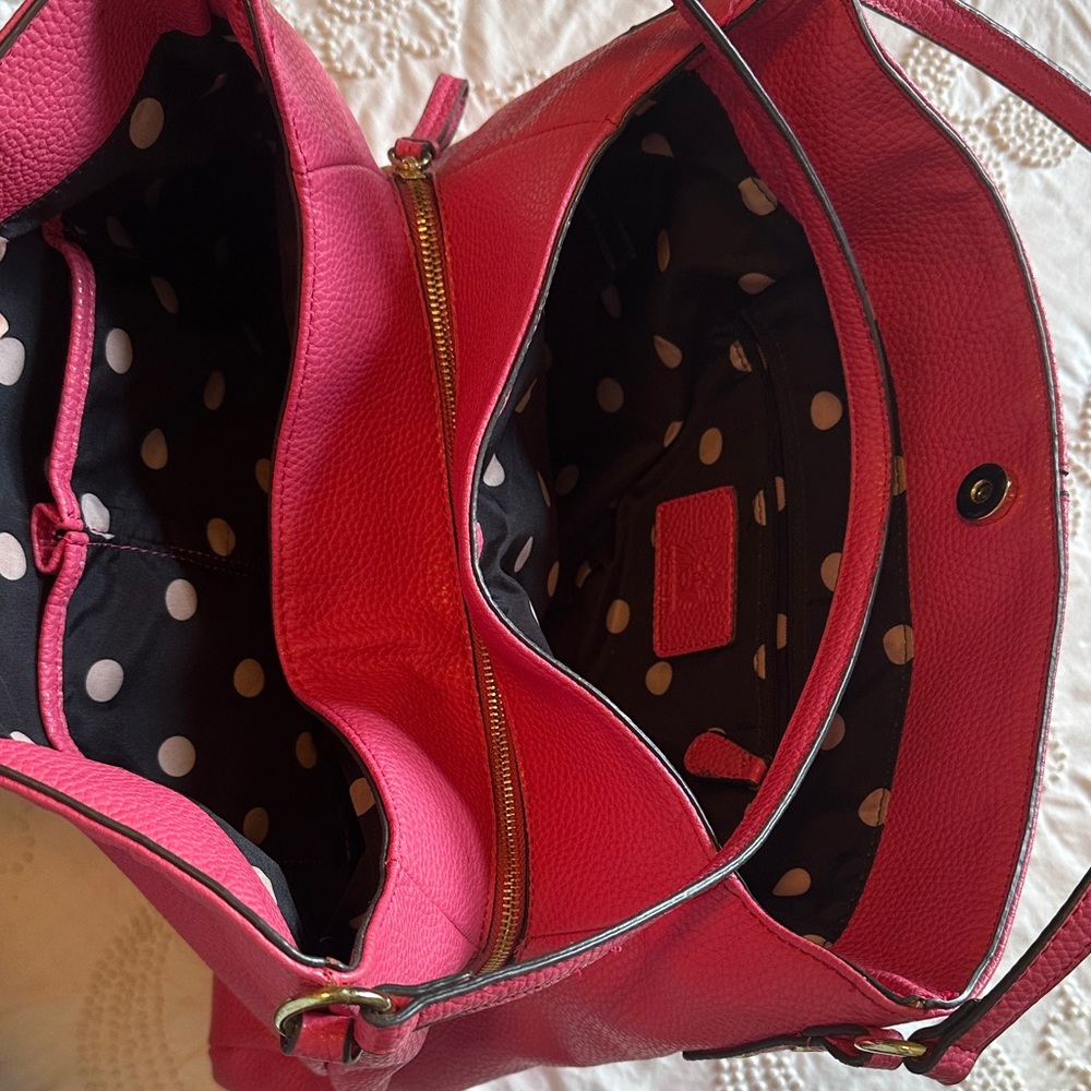 Anne Klein Raspberry Pink Pebbled Leather Shoulder Bag - Picture 7 of 10